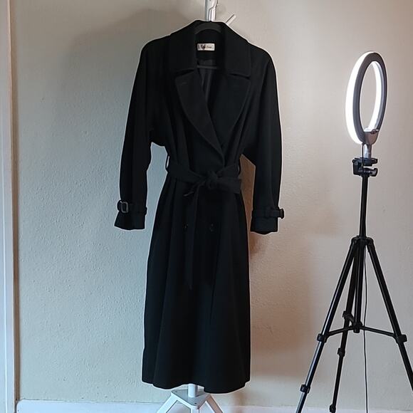 Vintage Jackets & Blazers - Vintage Calvin Klein made in USA Maxi Coat, black, c.1987, fits 10-12,